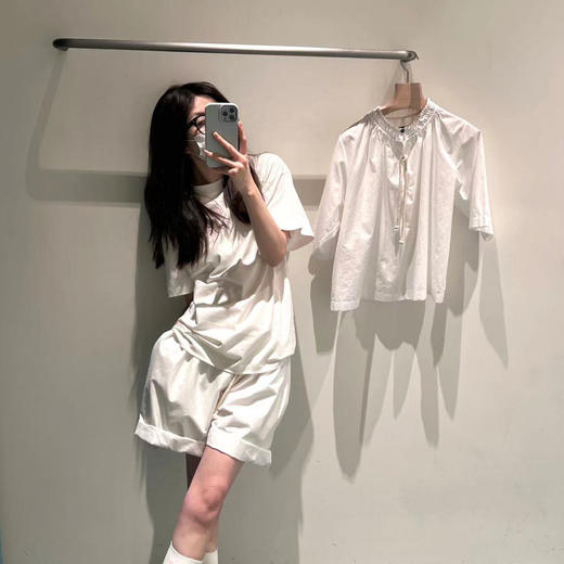 ROMI STUDIO白色短袖短款系带宽松休闲套装T3093/K3094 商品图2