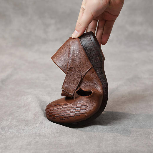 春款平底妈妈鞋真皮休闲头层牛平跟民族风浅口单鞋MLD 商品图3