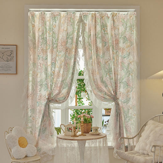 【田园风蕾丝遮光纱帘，透光不透人】田园风蕾丝遮光纱帘 透光不透人 2025新款 免打孔安装窗帘 卧室飘窗-QQ 商品图6