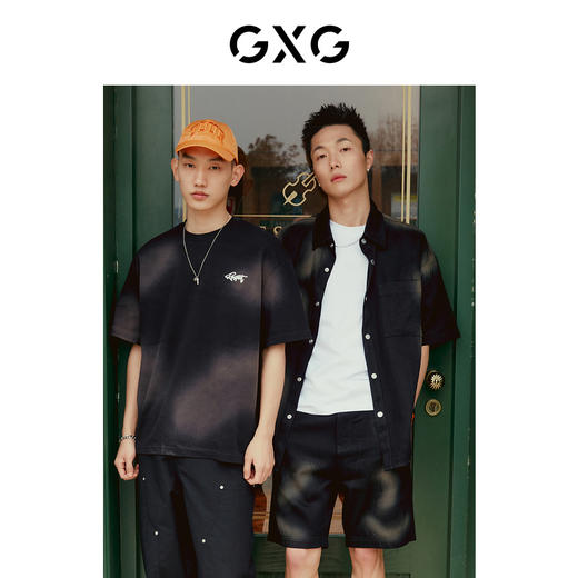 GXG男装 重磅系列黑色牛仔短袖衬衫潮流时尚百搭  夏季热卖 商品图2