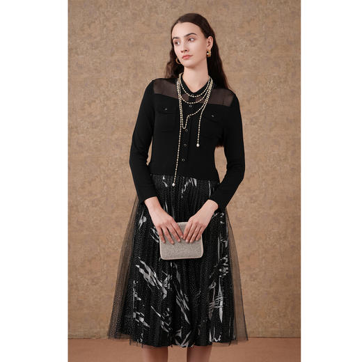 乔万尼连衣裙新款女早秋黑色长袖针织假两件拼接法式高级感ET3M778 商品图2