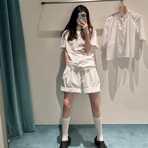 ROMI STUDIO白色短袖短款系带宽松休闲套装T3093/K3094 商品图3