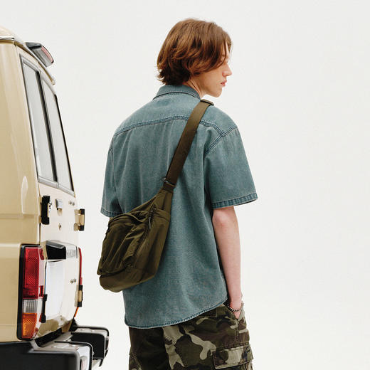 714street日系水洗做旧短袖牛仔衬衫25春夏新款美式复古宽松衬衣 商品图2