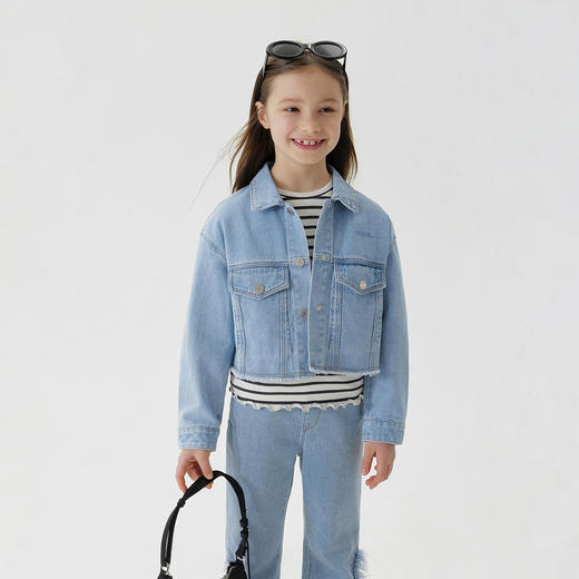 马克珍妮女童复古短款牛仔外套儿童夹克上衣2025年春装新款250127 商品图1