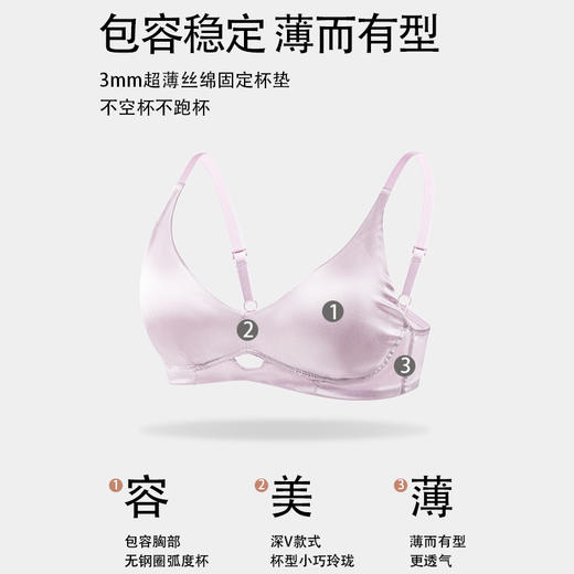 TG-TG02S256真丝无钢圈内衣 19姆米双面缎面桑蚕丝薄款鸡心聚拢文胸 商品图1