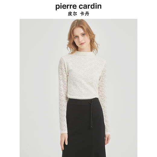 皮尔卡丹女装春季新款淑女肌理蕾丝绣花针织衫C51KP010W0 商品图3