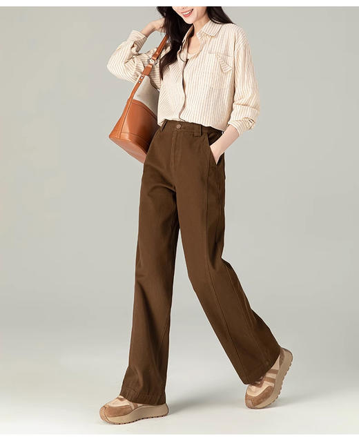 裁缝学苑AQ423休闲咖色阔腿牛仔裤女长裤垂感显瘦弯刀裤时尚直筒香蕉裤 商品图5