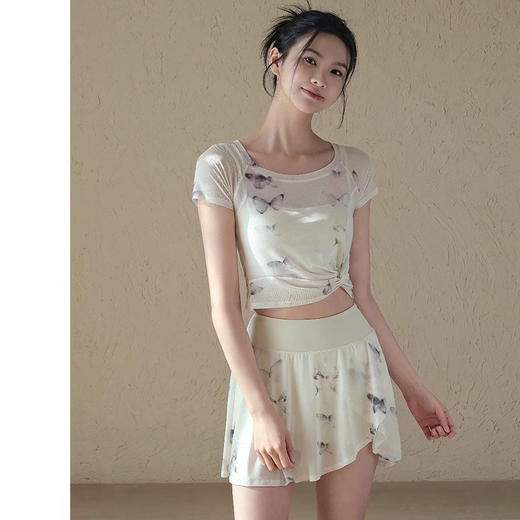 跃牌【禅语梵心】一体式高腰网纱跑步运动短裙女假两件防走光网球裙DQ3132 商品图4