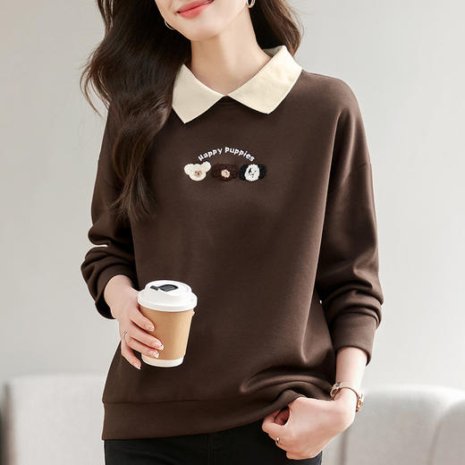 雀说翻领女士卫衣新款时尚洋气女装上衣假两件外套AL2410047 商品图1