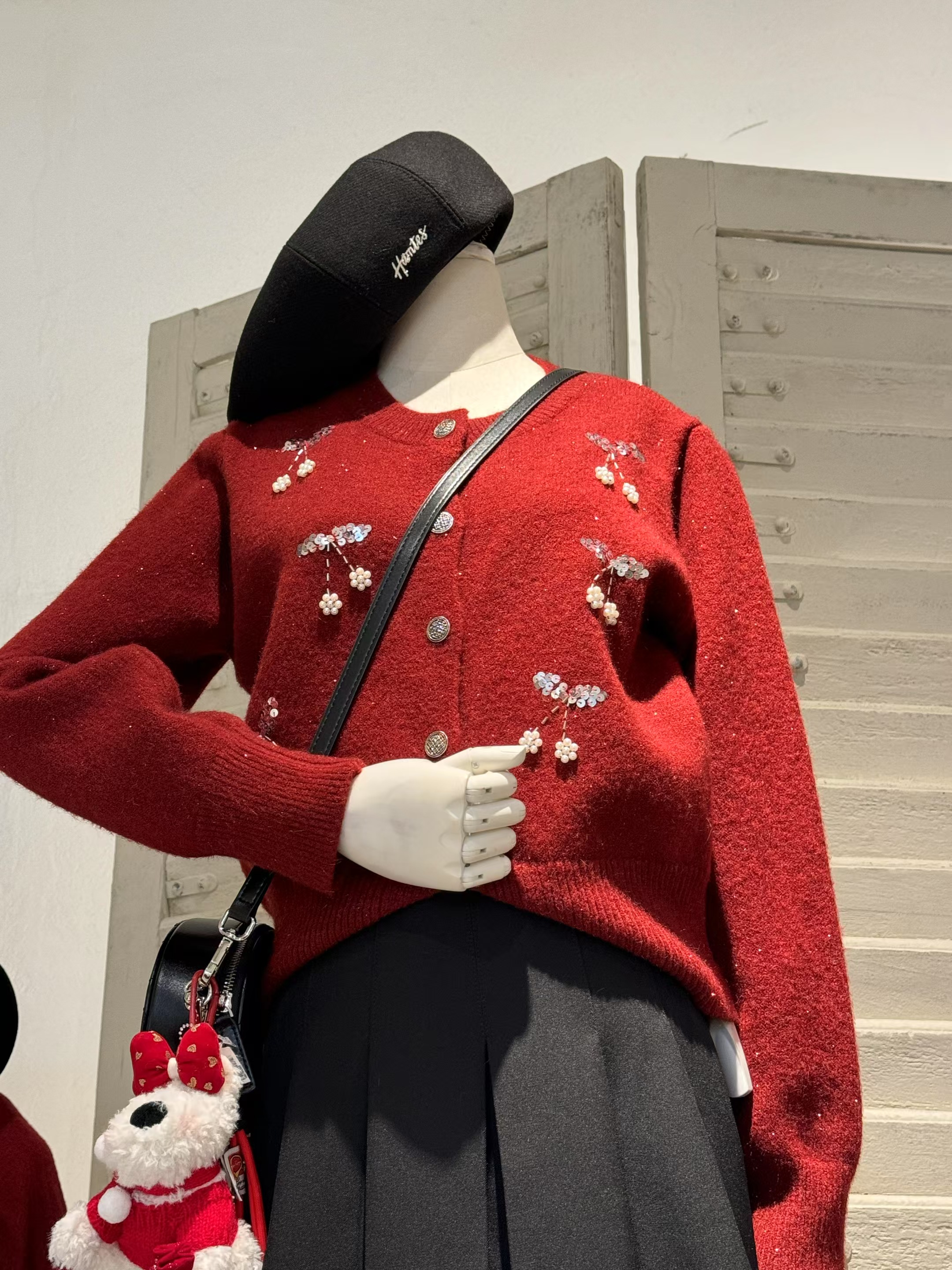 【门店同款】ENJOY冬季漂亮朋友钉珠亮片樱桃开衫 160648130