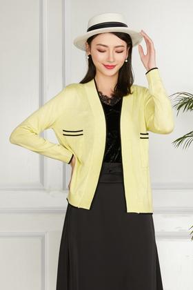 Le Malene 简约鹅黄色针织开衫外套 11526