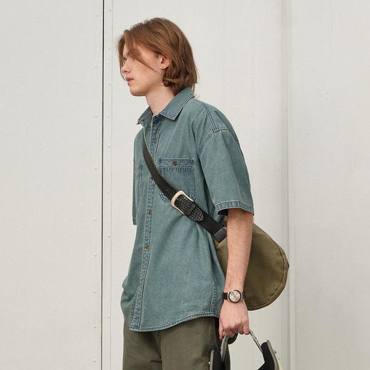 714street日系水洗做旧短袖牛仔衬衫25春夏新款美式复古宽松衬衣 商品图3
