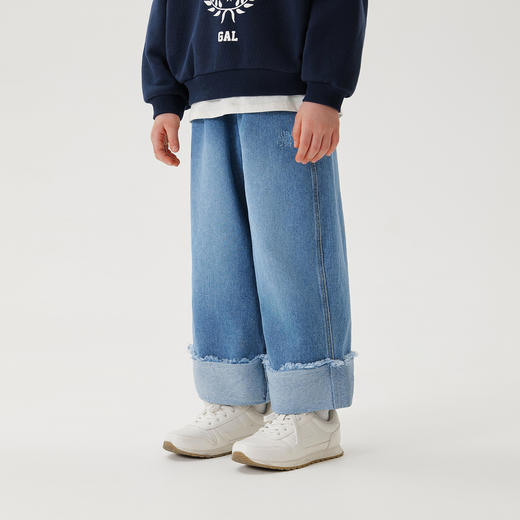 马克珍妮女童卷边挺括牛仔阔腿裤 儿童裤子2025年春装新款250271 商品图2