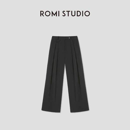 ROMI STUDIO 黑色时尚通勤直筒宽松舒适休闲阔腿裤 K3728 商品图0