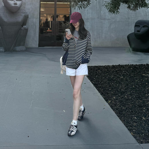 ROMI STUDIO“美式经典”绵羊毛混纺条纹立领毛织开衫 RW24WWG0381 商品图3