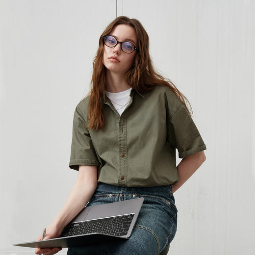 714street日系复古水洗做旧短袖衬衫男2025夏季新款全棉宽松衬衣 商品图3