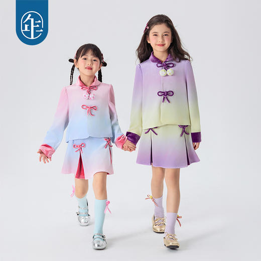 年衣童装2025年春季新款女孩新中式甜美渐变丝绒上衣莫奈日落外套 商品图3