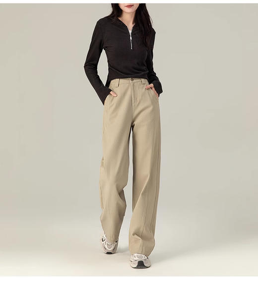 裁缝学苑AQ423休闲咖色阔腿牛仔裤女长裤垂感显瘦弯刀裤时尚直筒香蕉裤 商品图3