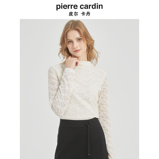 皮尔卡丹女装春季新款淑女肌理蕾丝绣花针织衫C51KP010W0 商品图4