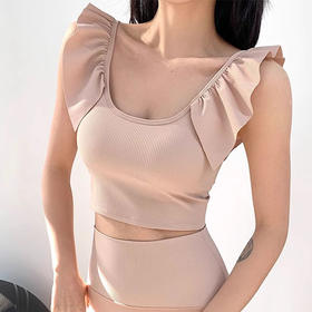 跃牌【禅语梵心】运动美背固定杯花边袖聚拢收腹显瘦瑜伽服健身服内衣WX5134