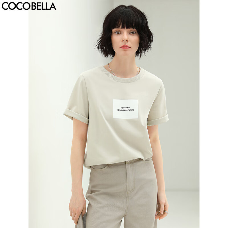 COCOBELLA凉感舒适冰氧吧T恤女印花休闲字母短袖TS536