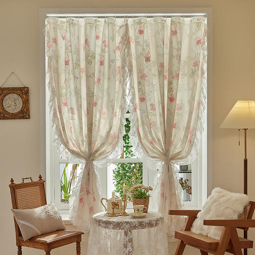 【田园风蕾丝遮光纱帘，透光不透人】田园风蕾丝遮光纱帘 透光不透人 2025新款 免打孔安装窗帘 卧室飘窗-QQ 商品图4