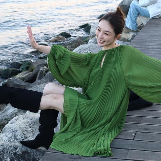 PIANAI冷小姐# 绿色压褶连衣裙+上衣 商品图1