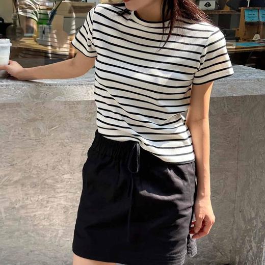 顺丰包邮洛诗琳33743经典百搭正肩显瘦条纹T恤女133 商品图0