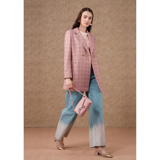 乔万尼秋新品中长款条纹格小香风西装外套ET3B610 商品图2