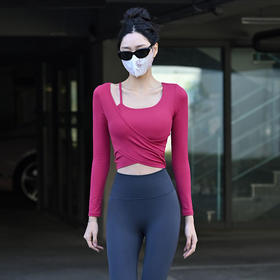 Beemen自带内衣瑜伽长袖 固定杯不跑杯  运动长袖瑜伽普拉提显瘦修腰健身上衣