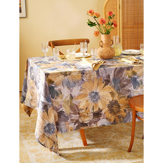写意油画花卉系列亚麻方桌布餐桌台布餐厅轻奢高级感长方形复古氛围感定制 商品图1