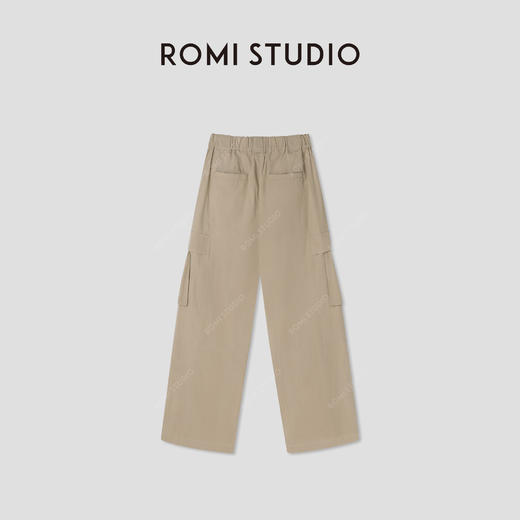 ROMI STUDIO“工装美学”100%棉松紧腰挺括宽松阔腿休闲裤 421K8025 商品图1