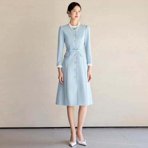 IWY/冰河浅海蓝气质小香风显瘦连衣裙女上镜主持职业裙优雅宴会礼服长裙24Q679 商品图3