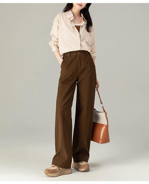 裁缝学苑AQ423休闲咖色阔腿牛仔裤女长裤垂感显瘦弯刀裤时尚直筒香蕉裤 商品图1