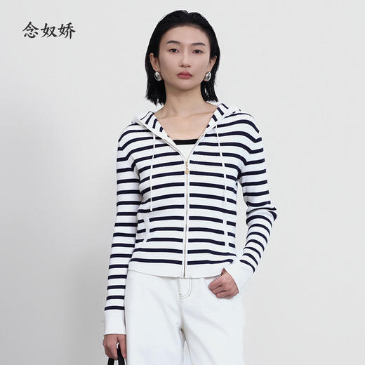 【商场同款】CNR5295 “通勤海魂衫” 蓝白条纹连帽开衫外套 商品图2