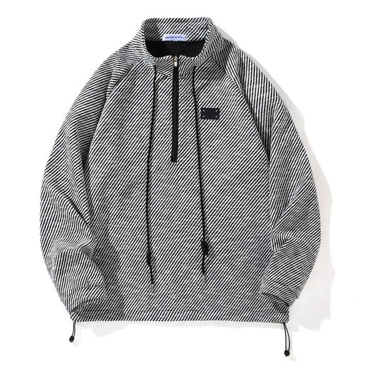 【新款DFF】加肥加大码时尚斜纹条纹卫衣秋季新款宽松半拉链立领休闲男士卫衣 商品图2