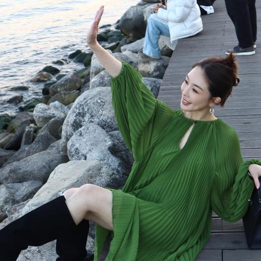 PIANAI冷小姐# 绿色压褶连衣裙+上衣 商品图0