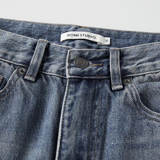 ROMI STUDIO时尚百搭高腰复古直筒休闲蓝色牛仔裤K2486 商品图1