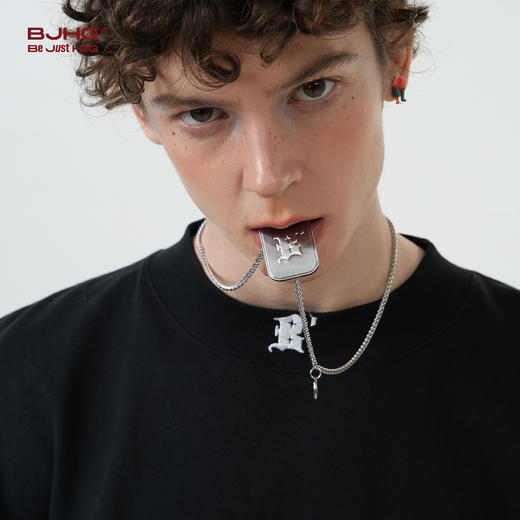 BJHG不计后果嘻哈复古军牌钛钢项链男潮痞帅街头百搭情侣饰品吊坠 商品图0