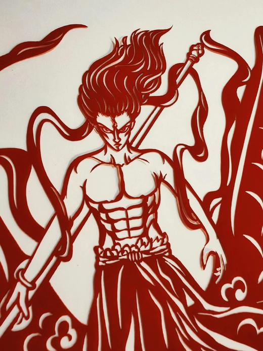 定制团‼️哪吒周边、get同款~【哪吒艺术剪纸】非遗文化与国漫相碰撞💥以红黑浴火重生的哪吒为内容设计了一幅作品，这幅海报和剪纸的中国红极致契合。 商品图1