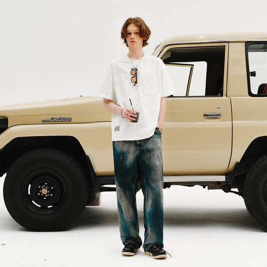 714street夏季新款十周年纪念重磅300g美式复古口袋情侣短袖T恤男 商品图3