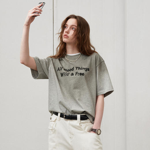 714street夏季新款重磅260g复古水洗破洞印花宽松短袖T恤男情侣装 商品图0