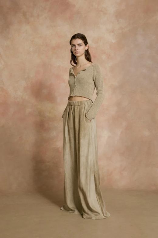 Cortana  茄棕晕染/鼠尾草绿OPALO缎光阔腿裤 商品图5