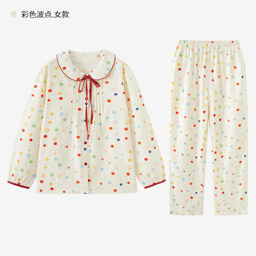 【全棉双层纱】2025新款日系甜美睡衣少女款波点春秋季娃娃领纯棉纱布家居服套装 商品图4