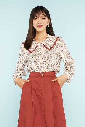 amadella 蕾丝花边装饰领碎花衬衣 11503