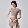 跃牌【禅语梵心】假两件网纱运动T恤女短袖带胸垫瑜珈服露脐上衣DX5206 商品缩略图3