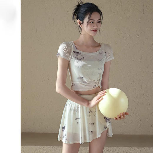 跃牌【禅语梵心】一体式高腰网纱跑步运动短裙女假两件防走光网球裙DQ3132 商品图3