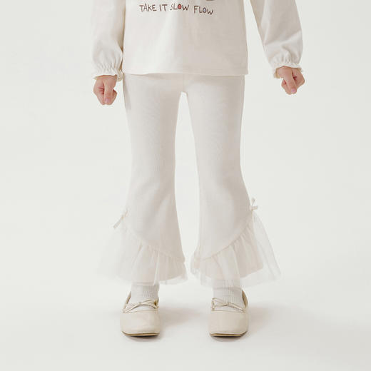 马克珍妮女童甜美网纱拼接喇叭裤儿童弹力裤子宝宝春装新款250303 商品图1