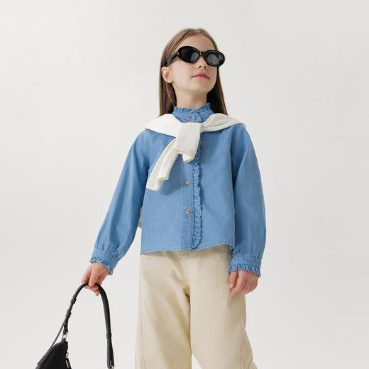 马克珍妮女童复古文艺纯棉牛仔衬衫2025年春装新款250171 商品图1