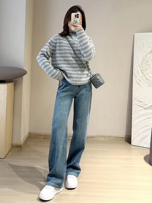 雅丹风高级色复古土耳其直筒薄绒春秋冬微直筒牛仔裤 商品图6